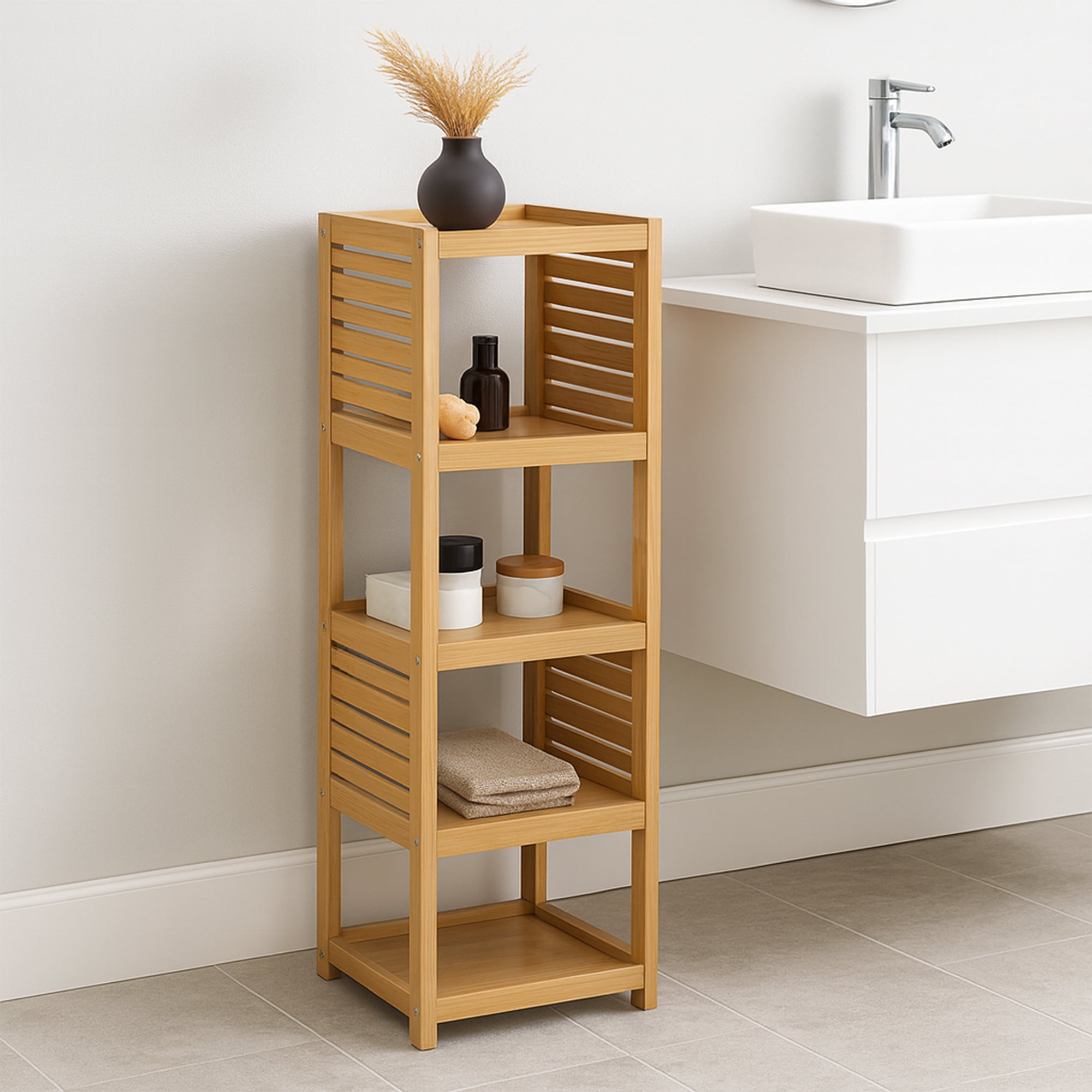 Cabinet Open-Shelf Storage Unit with Vented Design, Natural - Trinidad ...