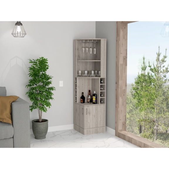 Open Shelves and Cubbies Design - Basement Bar for Organized Liquor Collection