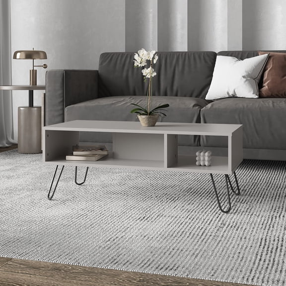 Open Shelves for Decor, Hairpin Leg Design - Versatile Media Console in Living Area
