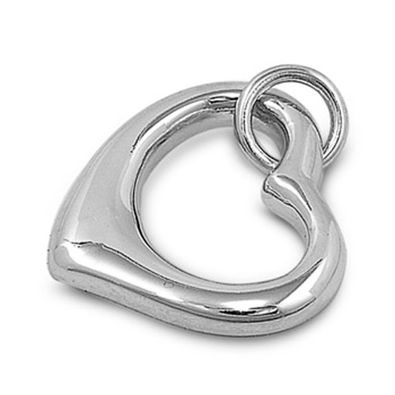 Open Shiny Promise Heart Pendant .925 Sterling Silver High Polish Charm Jewelry Female Unisex