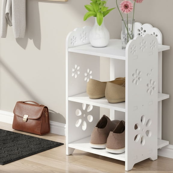 Open Shoe Rack, 3 Tier Narrow Shoe Cabinet, Space Saving Entryway Organizer, White PVC Shoe Shelf