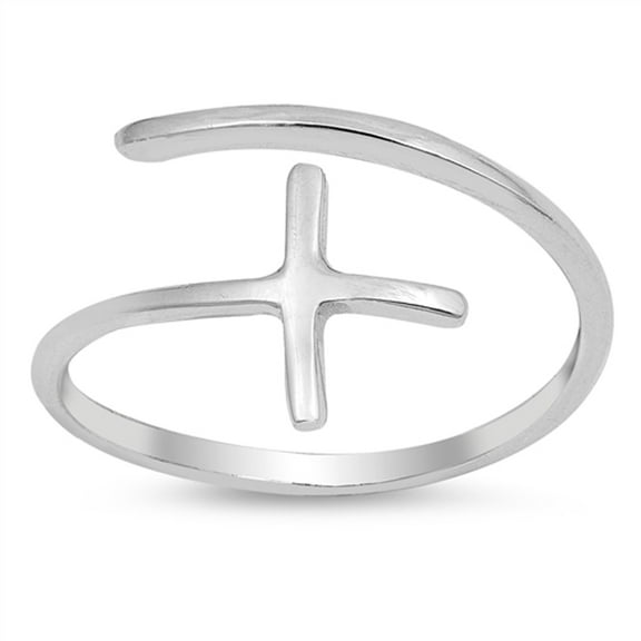Open Sideways Cross Adjustable Christian Ring Sterling Silver Band 925 Jewelry Female Male Size 7