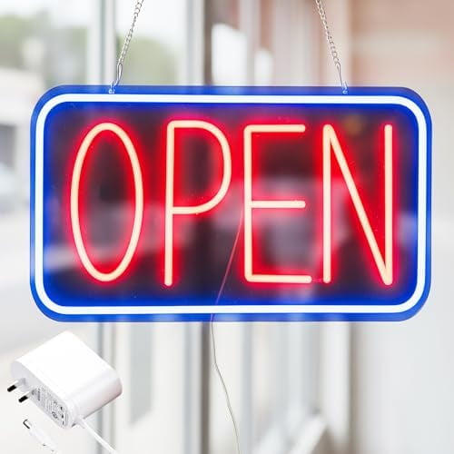 Open Sign for Business, LED Dimmable Neon Light with Adapter, 16.5" x 10", Red Blue with Acrylic Backboard, Ideal for Window, Wall, Party, Bar, Coffee Shop, Salon, and Store$$Other