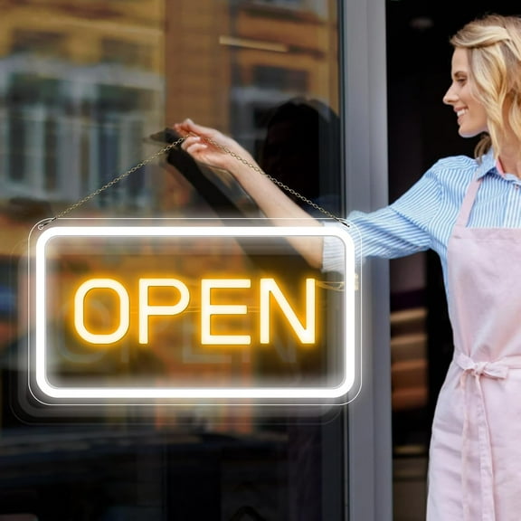 Open Signs for Business, 16''×9'' Bright High Visibility Open Sign LED Powered by USB with ON/OFF Switch, Adjustable Brightness COB Open Signs for Bar Shop Coffee Salon Hotel Wall Window Storefront