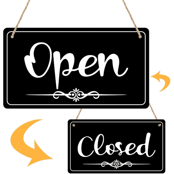 Open Signs - Double Sided Open Closed Sign Business Hours Hanging with Rope Hour