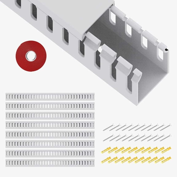 Open Slot Wiring Raceway Cable Duct White 1.18" Hx1.57"W, 15.4''L(8 Pc) Cable Management