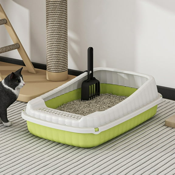 Open Small Cat Litter Box with High Side,Anti-Splashing Kitten Litter Pan,Semi-Enclosed Removable Kitty Cat Toilet with Litter Sifting Scoop for Boxes Easy to Clean No Odor