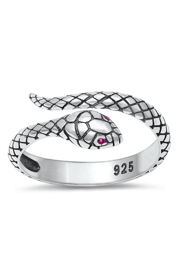 Open Snake Viper Adder Simulated Ruby Ring .925 Sterling Silver Band Red CZ Female Size 6