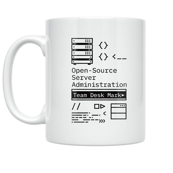 Open-Source Server Administration Team Desk Mark Mug, Server Admins, Tech Teams, and Open-Source Enthusiasts, 11 oz White Ceramic