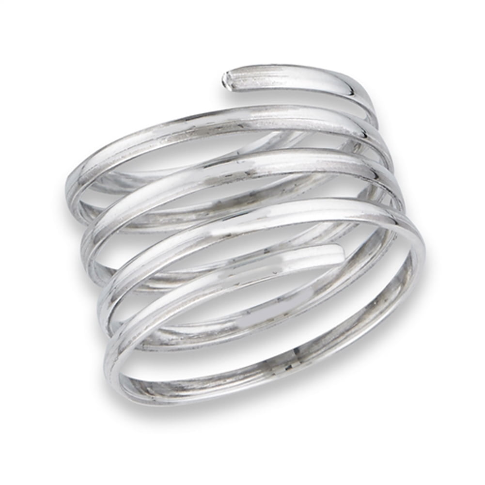 Open Spring Swirl Spiral Wide Flexible Ring .925 Sterling Silver Band ...