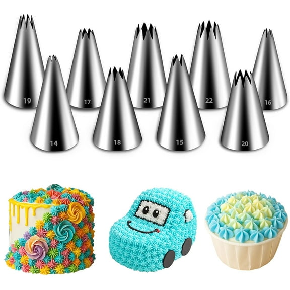 Open Star Piping Tips Set,9 Pieces French Star Tube Set Frosting Nozzle Kit,Stainless Steel Star Pastry Tips for Cupcakes Cakes Cookies Decorating (Small Size)