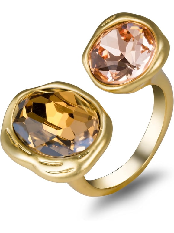 Open Statement Ring Cocktail Ring Cubic Zirconia Crystal Gemstones Antiqued Gold Plated Adjustable Open Band Vintage Jewelry for Women