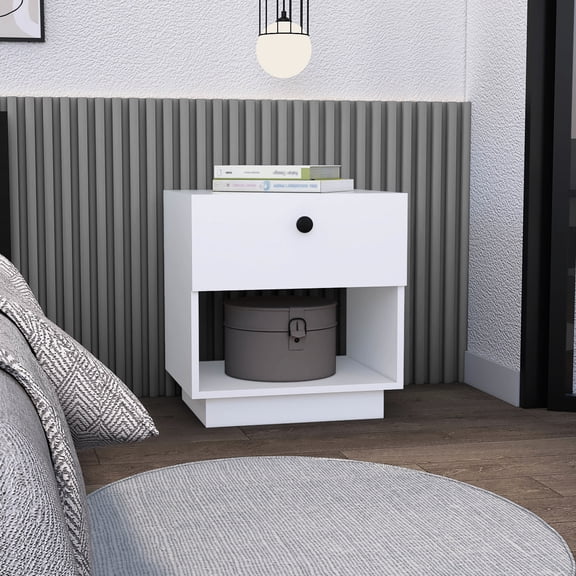 Open Storage Side Table | Drawer for Conceal Storage in Bedroom | Particle Board Construction | Compact Size for Small Areas