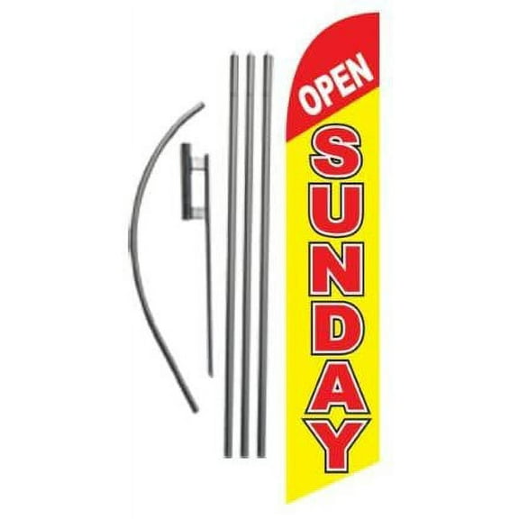 Open Sunday Advertising Feather Banner Swooper Flag Sign with Flag Pole Kit and Ground Stake