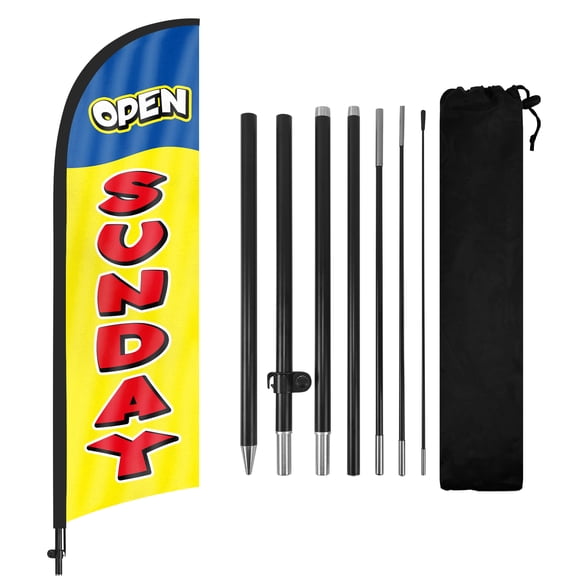 Open Sunday Advertising Swooper Flag Banners, Open Sunday Feather Flags with Pole and Ground Stake 8Ft, Advertising Feather Banner Sign for Open Sunday Business