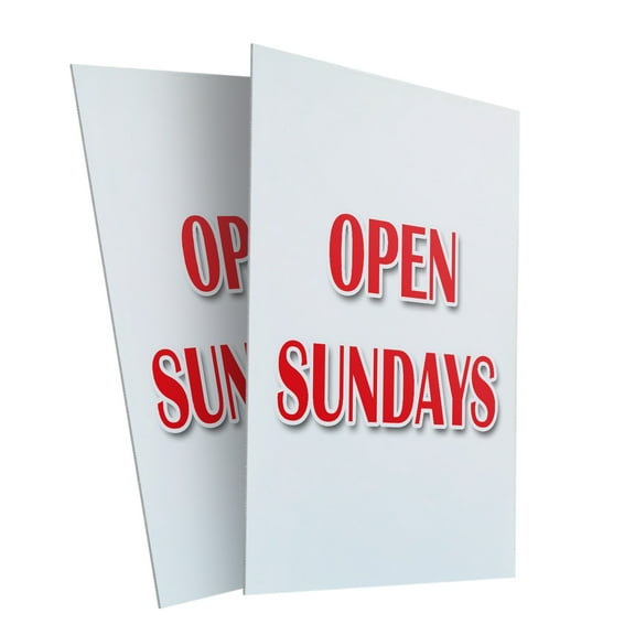 Open Sundays (2-PACK) 24" x 36" Plastic Signs | Sign Insert 4mm Corrugated Plastic Signs Storefront Window Poster