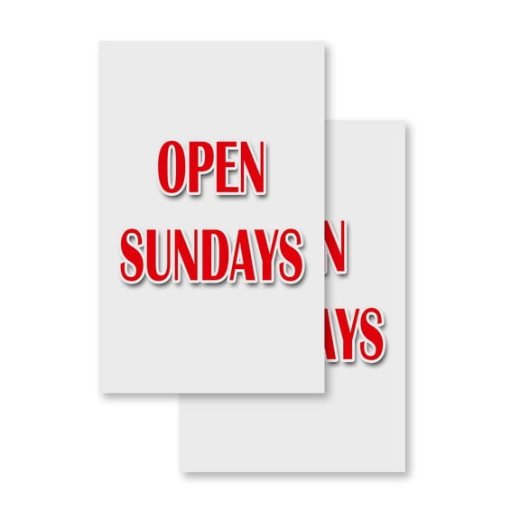Open Sundays (2-PACK) 24" x 36" Vinyl Decals | Sign Insert Peel & Stick Decals Stickers Window Signs