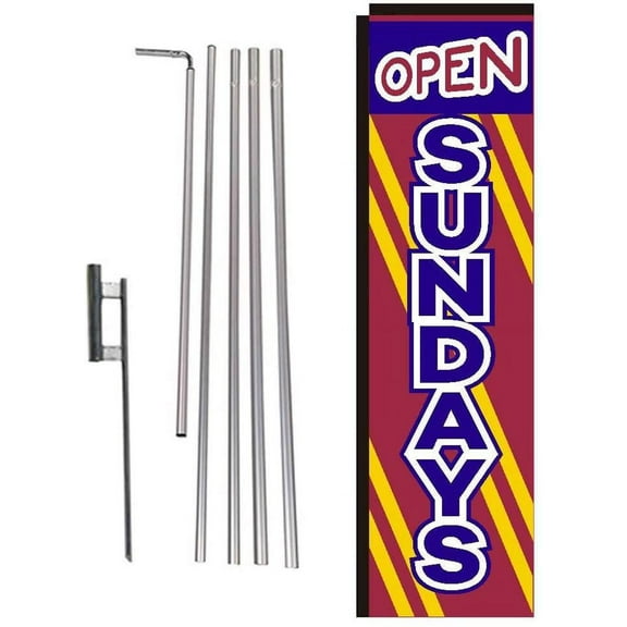 Open Sundays Rectangle Feather Banner Flag with Pole Kit and Ground Spike for Outdoor Advertising, Large Signs for Businesses