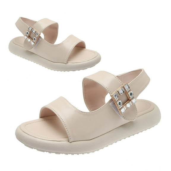 Open Toe, Comfortable Soft Lining, Non-Slip, Casual PU Leather, Size 37 Beige Flat Platform Sandals for Women Cccanaooolceie