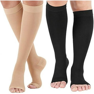 Open Toe Compression Socks 20-30 mmHg Knee High Support Stockings for Men Women