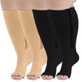 thumbnail image 1 of Open Toe Compression Socks, PUTUO Compression Socks for Women and Men, Plus Size Circulation Wide Calf Compression Socks for Women, 20-30 mmhg Pressure Support Zipper Stockings, 2 Pairs, 1 of 8