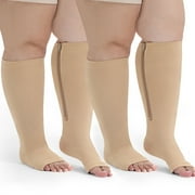 Compression Socks for Women: AMITOFO Open Toe Compression Socks for Women Men 20 30 mmHg with Zipper - Toeless Compression Socks Wide Calf Plus Size Improves Blood Circulation Relieves Swell, 3XL