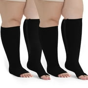 Compression Socks for Women: AMITOFO Open Toe Compression Socks for Women Men 20 30 mmHg with Zipper - Toeless Compression Socks Wide Calf Plus Size Improves Blood Circulation Relieves Swell, 5XL