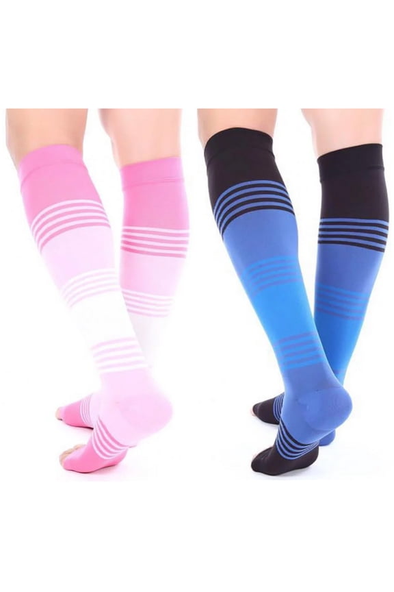 Open Toe Compression Socks for Women - 2 Pairs 20-30 mmHg Knee High Graduated Toeless Support Stockings Compression Socks