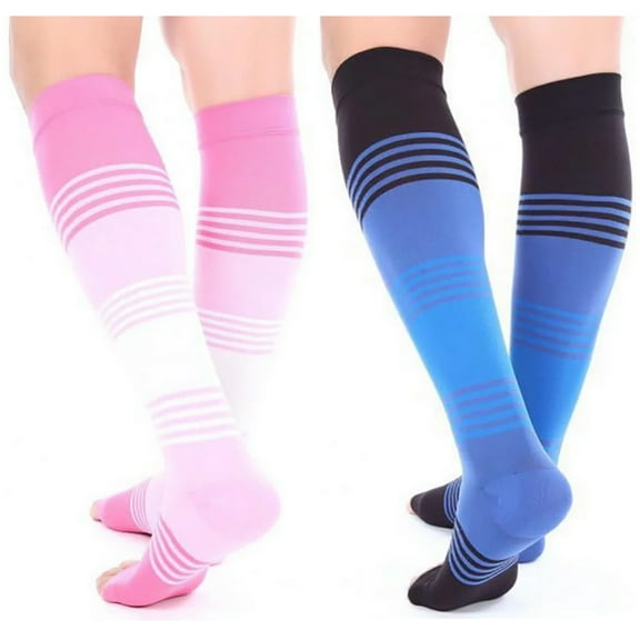 Open Toe Compression Socks for Women - 2 Pairs 20-30 mmHg Knee High Graduated Toeless Support Stockings Compression Socks