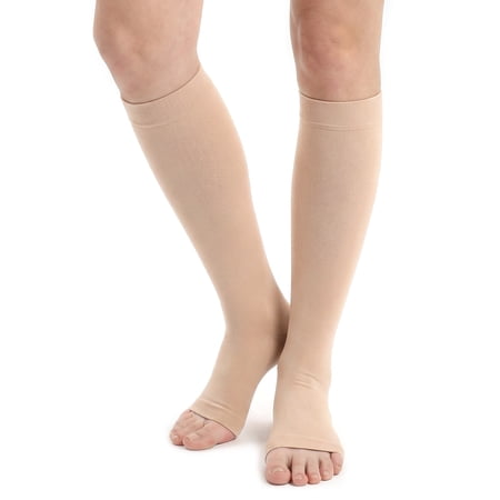 Open Toe Compression Socks for Women Men, 20-30 mmHg Toeless Compression Socks Wide Calf Plus Size ,1 Pairs(L,Beige)