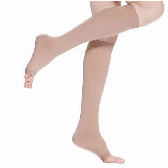 Open Toe Compression Socks for Women & Men Wide Calf, 18-21mmHg Toeless Knee High Stockings for Circulation Support