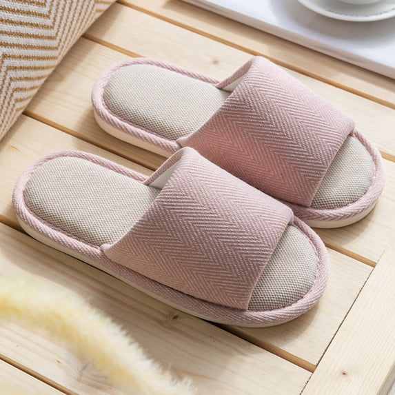 Open Toe Cotton Linen Slippers Men Women Comfy Indoor House Spring Summer Anti-Slip Slippers