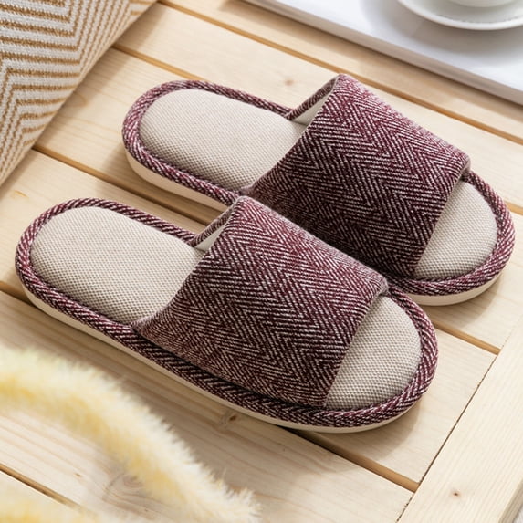Open Toe Cotton Linen Slippers Men Women Comfy Indoor House Spring Summer Anti-Slip Slippers