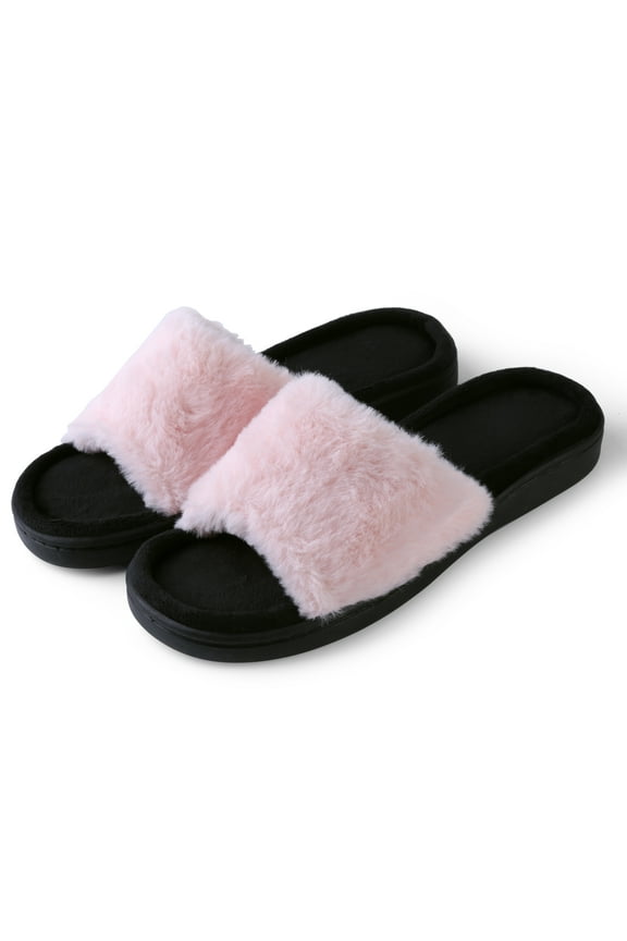 Open Toe Fluffy Faux Fur Strap Slide Slipper,Luxurious,Trendy,Comfy and Fun to Wear,Rubber Textured Sole for Daily Use(Pink-6)