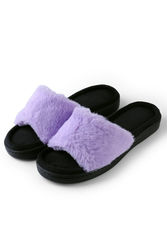 Open Toe Fluffy Faux Fur Strap Slide Slipper,Luxurious,Trendy,Comfy and Fun to Wear,Rubber Textured Sole for Daily Use(Purple-6)