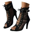 thumbnail image 1 of Open Toe Lace Up Stiletto Heels for Women Mesh Ankle Boots High Heel Dancing Shoes Ballroom Party Sandals, Black, Size 6.5, 1 of 9