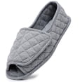thumbnail image 1 of Open Toe Plaid Slippers for Women Memory Foam Adjustable Hook & Loop Closure Wide House Shoes, Grey 7, 1 of 6