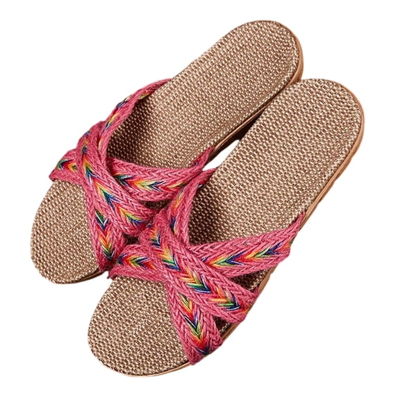 Open Toe Slippers for Women Family Slippers Linen Shoes Women Home Slippers Indoor Slippers Women's Summer Home Linen Slippers, Indoor Floor Slippers Hot Pink 7.5