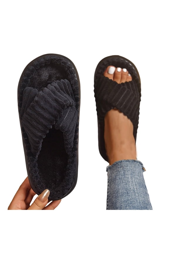Open Toe Slippers for Women Fashion Casual Winter Furry Strap Home Flat Slippers House Bedroom Crossbands Slide Slipper Shoes Comfortable Trendy Slippers Women's Slipper Cute Soft Shoes
