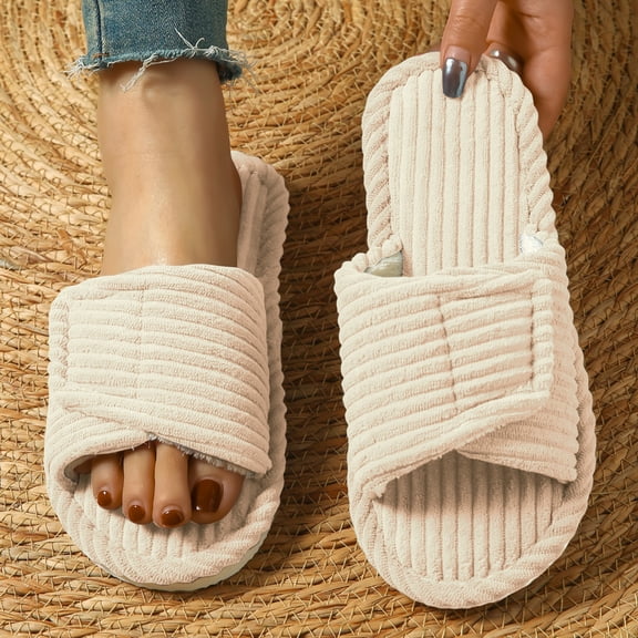 Open Toe Slippers for Women Indoor Slippers Women’s Slippers Adjustable Slippers Home Slippers House Slippers for Women Adjustable Indoor Open Toe Memory Foam Non-slip Bedroom Shoes Beige 6.5