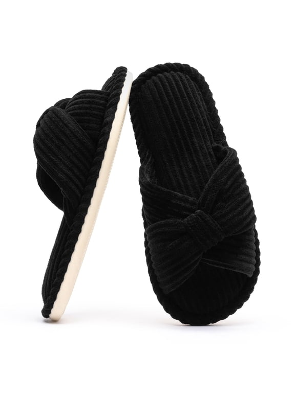 Open Toe Slippers Memory Foam Comfort Corduroy Crossbands Perfect Gift for Women