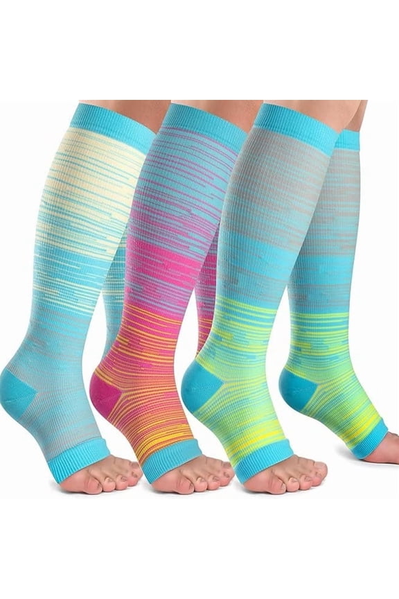 Open Toe Socks for Women & Men , Toeless Contraction Sock Knee High Support Stockings