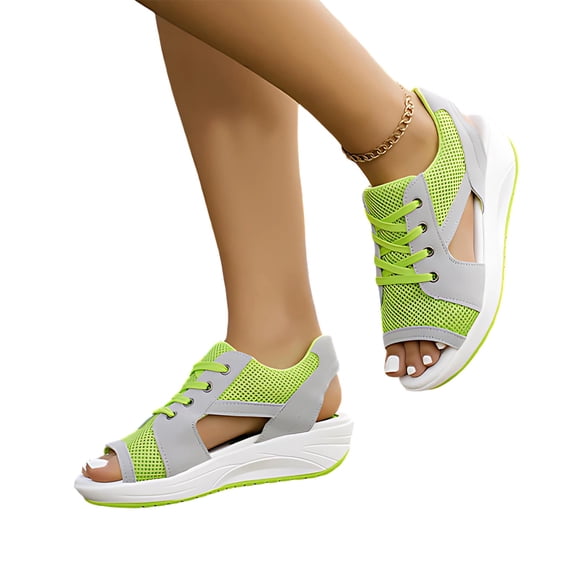 Open Toe Tennis Shoes, Contrast Paneled Cutout Lace-Up Muffin Sandals, Women Causal Summer Toe Platform Sneaker Sandals, 38