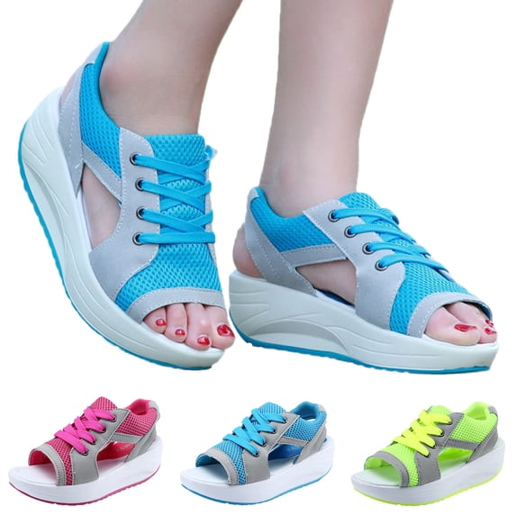 Open Toe Tennis Shoes for Women Contrast Paneled Cut out Lace up Sandals Causal Summer Open Toe Platform Sneakers Hot Pink Size 7