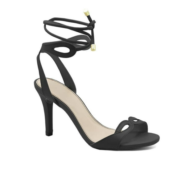 Open Toe -Tie Up Black Leather Heel