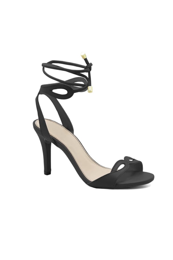 Open Toe -Tie Up Black Leather Heel