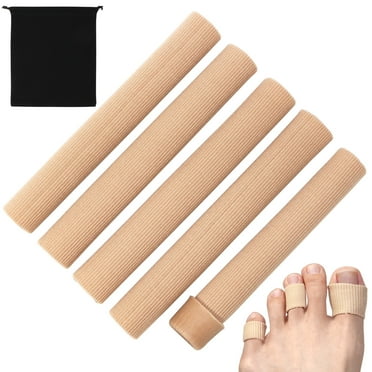 Open Toe Tubes Sleeves Protector Cushions, Fabric Silicone Gel Lining Finger Toe Tubing for Bunion, Hammer Toe, Callus, Corn, Blister (5 Pack, 1 Small 3 Medium 1 Large)
