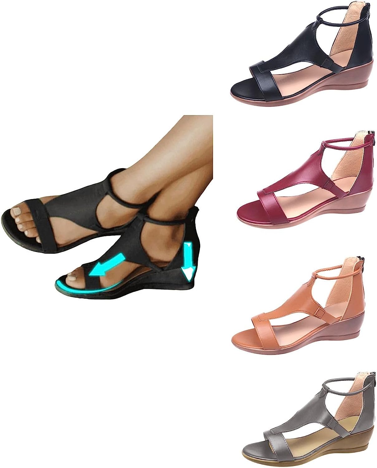 Open Toe Wedge Sandals For Women Dressy Casual Summer Zipper Back