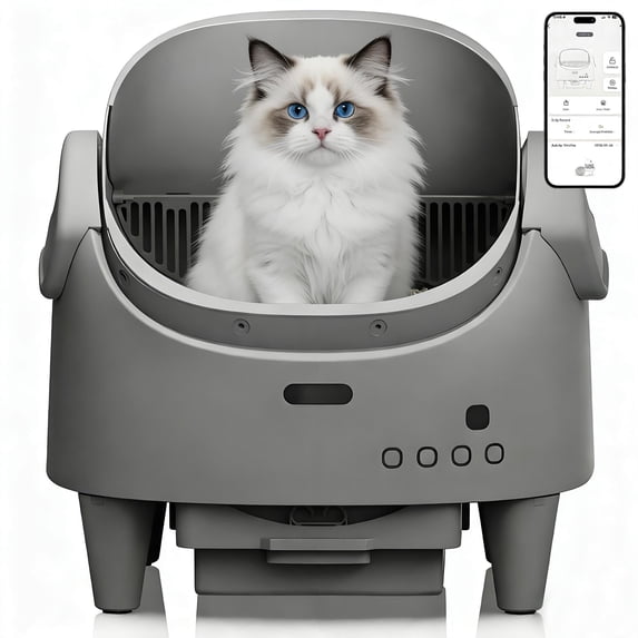 Open-Top Automatic Cat Litter Box, Self Cleaning Cat Litter Box with App Control & Weight Monitoring, 10.5L Large Capacity for Multiple Cats, Ultra-Quiet & Odor Control, 1 Rolls Refill Bags Included