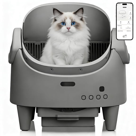 Open-Top Automatic Cat Litter Box, Self Cleaning Cat Litter Box with App Control & Weight Monitoring, 10.5L Large Capacity for Multiple Cats, Ultra-Quiet & Odor Control, 1 Rolls Refill Bags Included